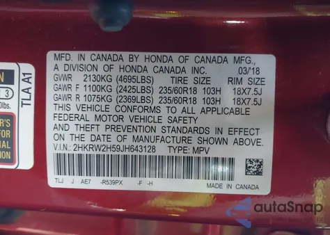 2018 Honda Cr-V Ex z USA, uszkodzony, nr VIN 2HKRW2H59JH643128